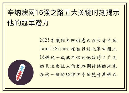 辛纳澳网16强之路五大关键时刻揭示他的冠军潜力