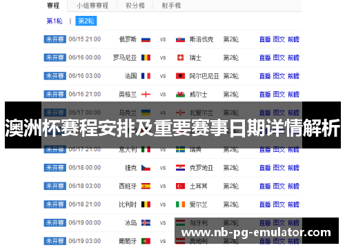 澳洲杯赛程安排及重要赛事日期详情解析
